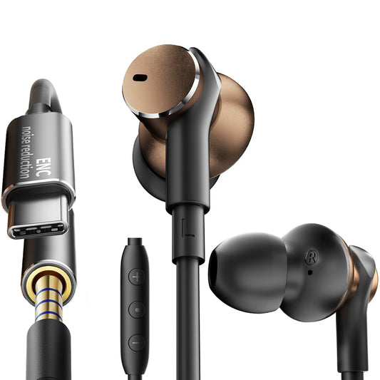 Dynamic Balanced Deep Bass In-Ear Headphones-Noise cancelling Wired Earbuds with Dual-Driver Bass Boost ear bud Noise Isolation-Clear Call