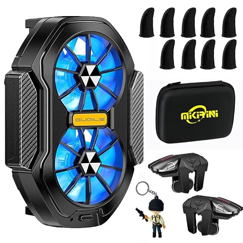 14 in 1 Mobile Phone Dual Cooler with LED Light, Cell Phone Cooling Fan Radiator, 2pcs L2R2 Mobile Game Controller Triggers for PUBG/Fortnite/Call
