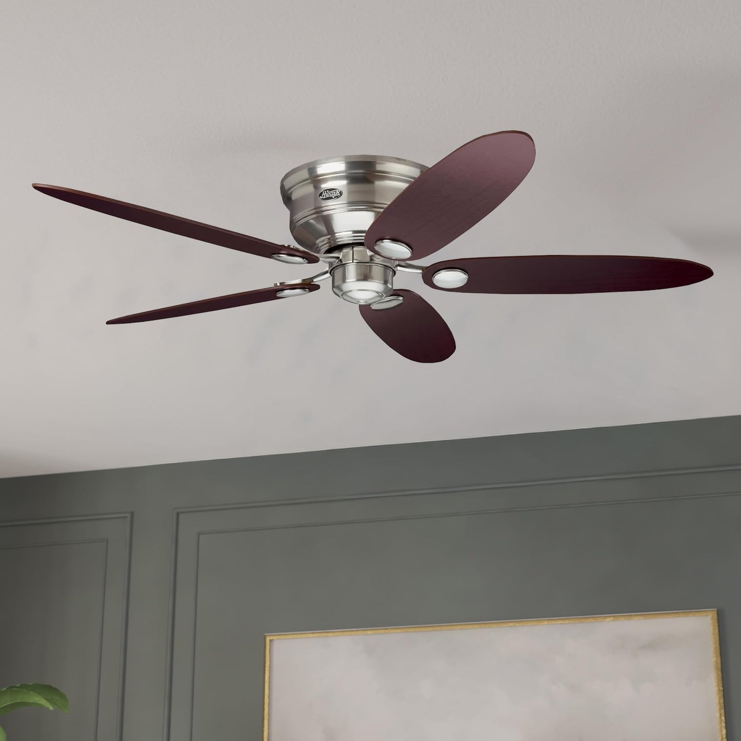 Hunter Fan 52 inch Low Profile Brushed Nickel Indoor Ceiling Fan with Pull Chain for Bedroom, Large Room/Great Room, Dining Room, Kitchen, Office