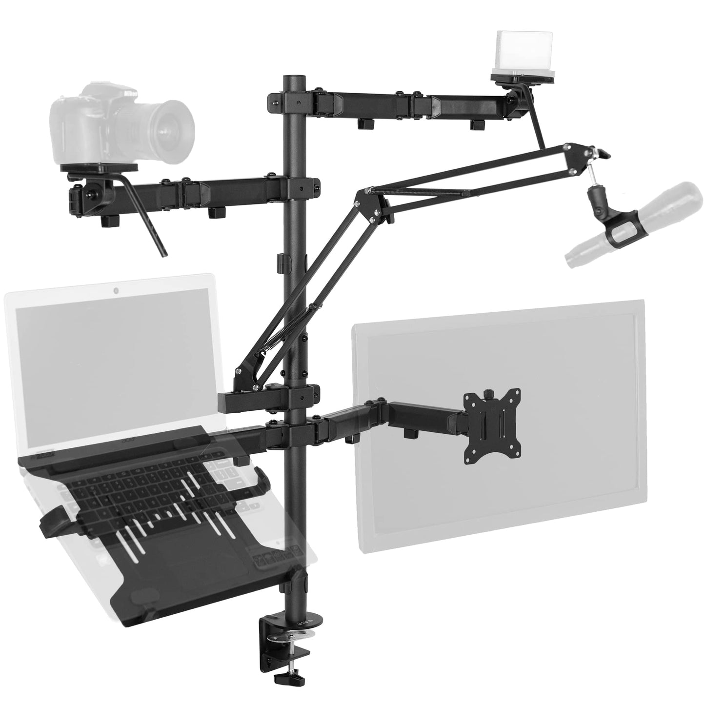 VIVO All-in-One Computer Studio Desk Mount, Mic Boom, Dual Monitor Mount up to 32 inches, Laptop Stand, Livestream Arms Compatible with Cameras
