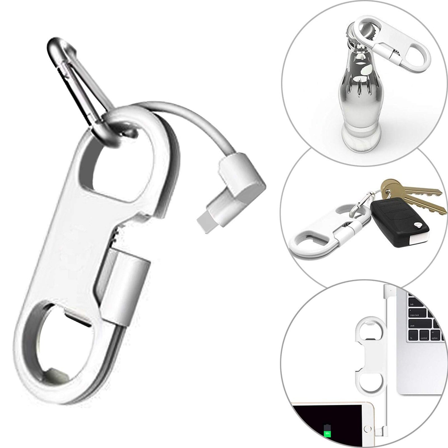 iPhone Charge Lightning Cable + Keychain + Bottle Opener + Aluminum Carabiner,Portable Multifunction Keychain Bottle Opener USB Charging Cord Short