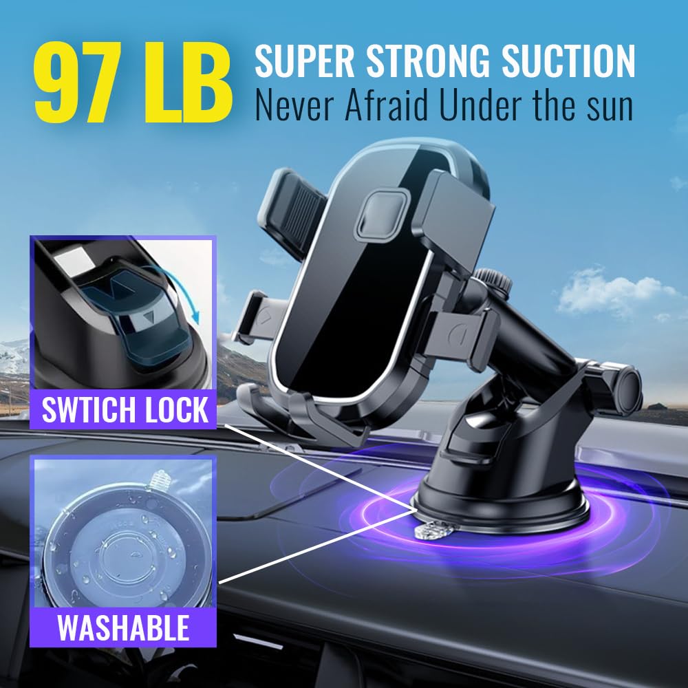 Upgraded 3-in-1 Phone Holders for Your Car, Heavy-Duty Car Phone Mount for Dashboard, Windshield & Vent, Universal Cell Phone Holder for iPhone