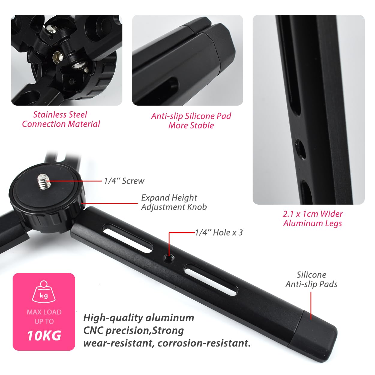 Akeipho Adjustable Aluminum Mini Tripod - Desktop Tabletop Stand for DSLR Cameras, Zhiyun Weebill/Smooth/Crane, DJI Ronin S/SC/RSC/RS, Osmo Mobile