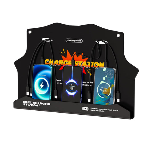 Wall Mounted Cell Phone Charging Station with 8-Port High-Speed Cables - Universal Dock for Apple, Type-C & Android Devices - Ideal for Airports
