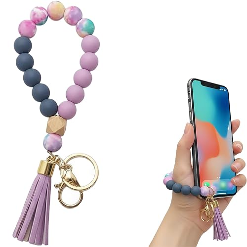 Sndperiexam 1 PC Colorful Cute Phone Lanyard Silicone Beaded Phone Wrist Strap Cute Elastic Hands-Free Cell Phone Wristlet Chain Bracelet
