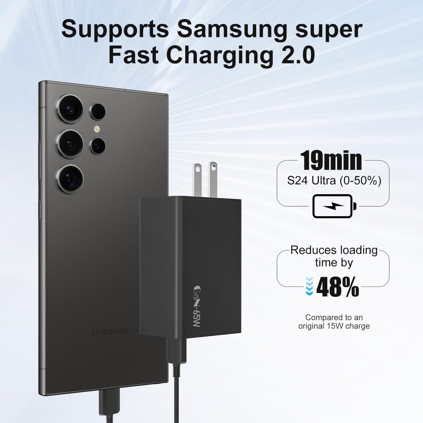 Samsung 65W 3-Port Super Fast Charging Wall Charger, GaN Adapter for Samsung Galaxy S26 Ultra/S26/S26+/S25 Ultra/S25/S25+/S24 Ultra/S24/S24+/S23