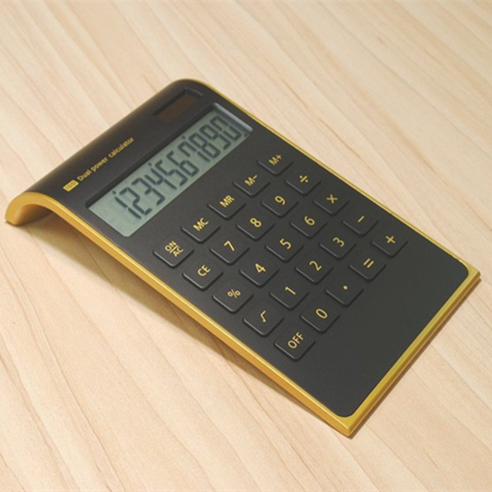 yescool Calculator, Slim Elegant Design, Office/Home Electronics, Dual Powered Desktop Calculator, Solar Power, 10 Digits, Tilted LCD Display