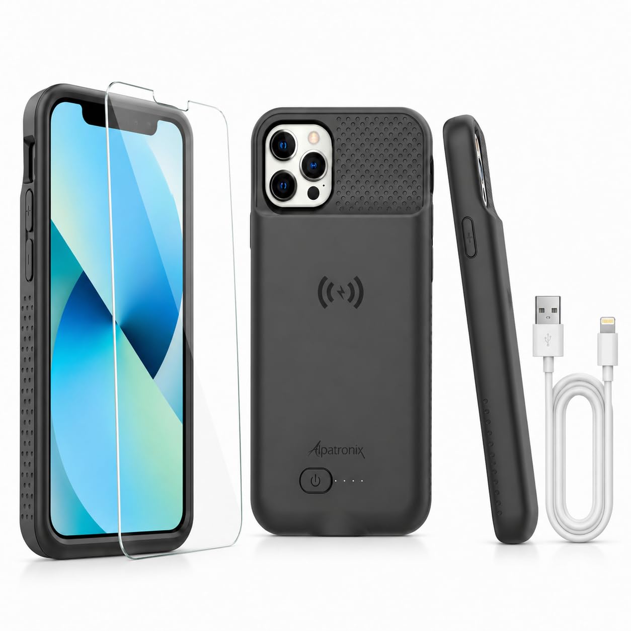 Alpatronix Battery Case for iPhone 12 Pro Max / 13 Pro Max, Slim Portable Protective Extended Charger Cover with Wireless Charging, Lightning Input
