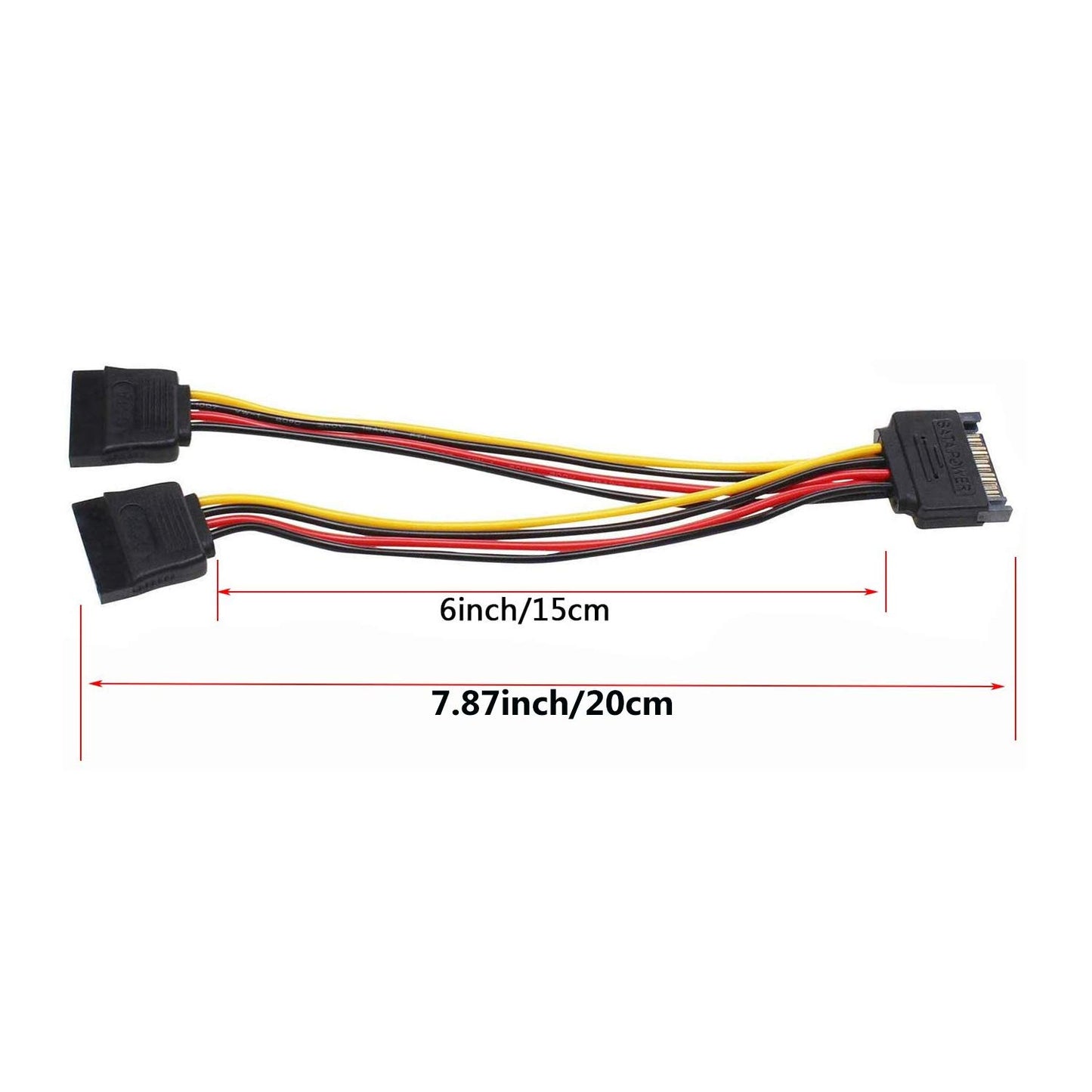 Atneway SATA 15-Pin Power Adapter Cable, SATA 15 Pin Male to SATA 15 Pin Female Power Y-Splitter Extension Cable SATA to SATA Connector (20CM/8inch)