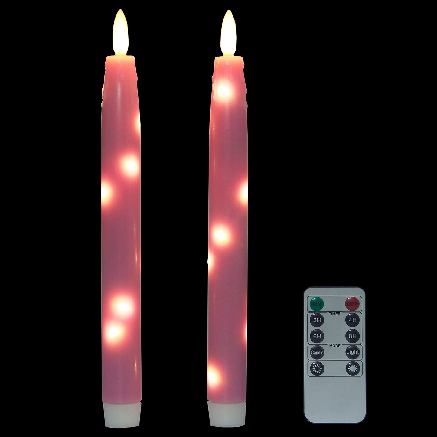 HVTDECOR Flameless Flickering Taper Candles Battery Operated with Embedded String Lights, wtih Timer and Remote, LED Real Wax Tapered Dinner Candle