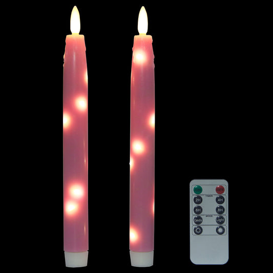 HVTDECOR Flameless Flickering Taper Candles Battery Operated with Embedded String Lights, wtih Timer and Remote, LED Real Wax Tapered Dinner Candle