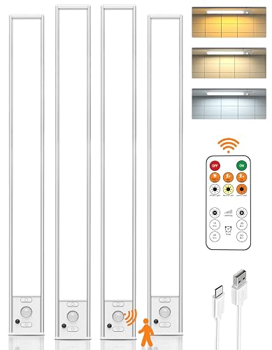 16inch Under Cabinet Lighting Wireless, 4000mAh Rechargeable Motion Sensor Light Indoor, LED Closet Lights with Remote, 3 Color Temps Dimmable