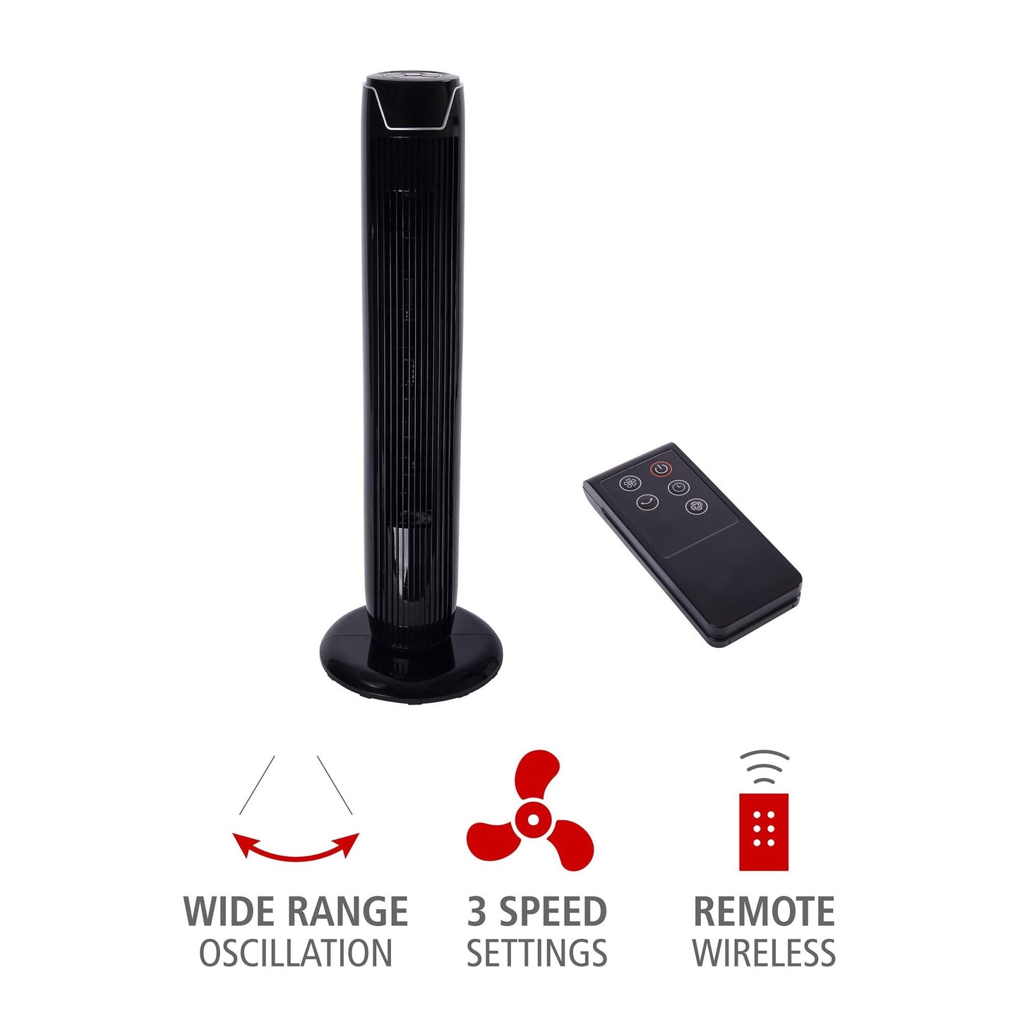 Alera 36" 3-Speed Oscillating Tower Fan With Remote Control, Plastic, Black