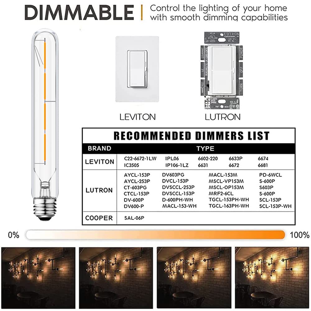 LVYE E26 LED Tubular Bulbs 4W T10 Dimmable LED Ligth Bulb Soft White 3000K