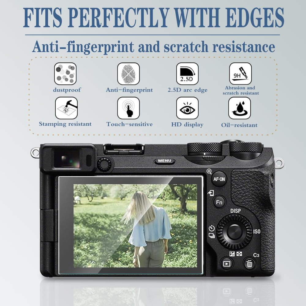 HUADU Screen Protector (2+1Pack) Compatible for Sony Alpha 6700,Tempered Glass Film Anti-Scratch High Definition and Soft Silicone Case for Sony A6700