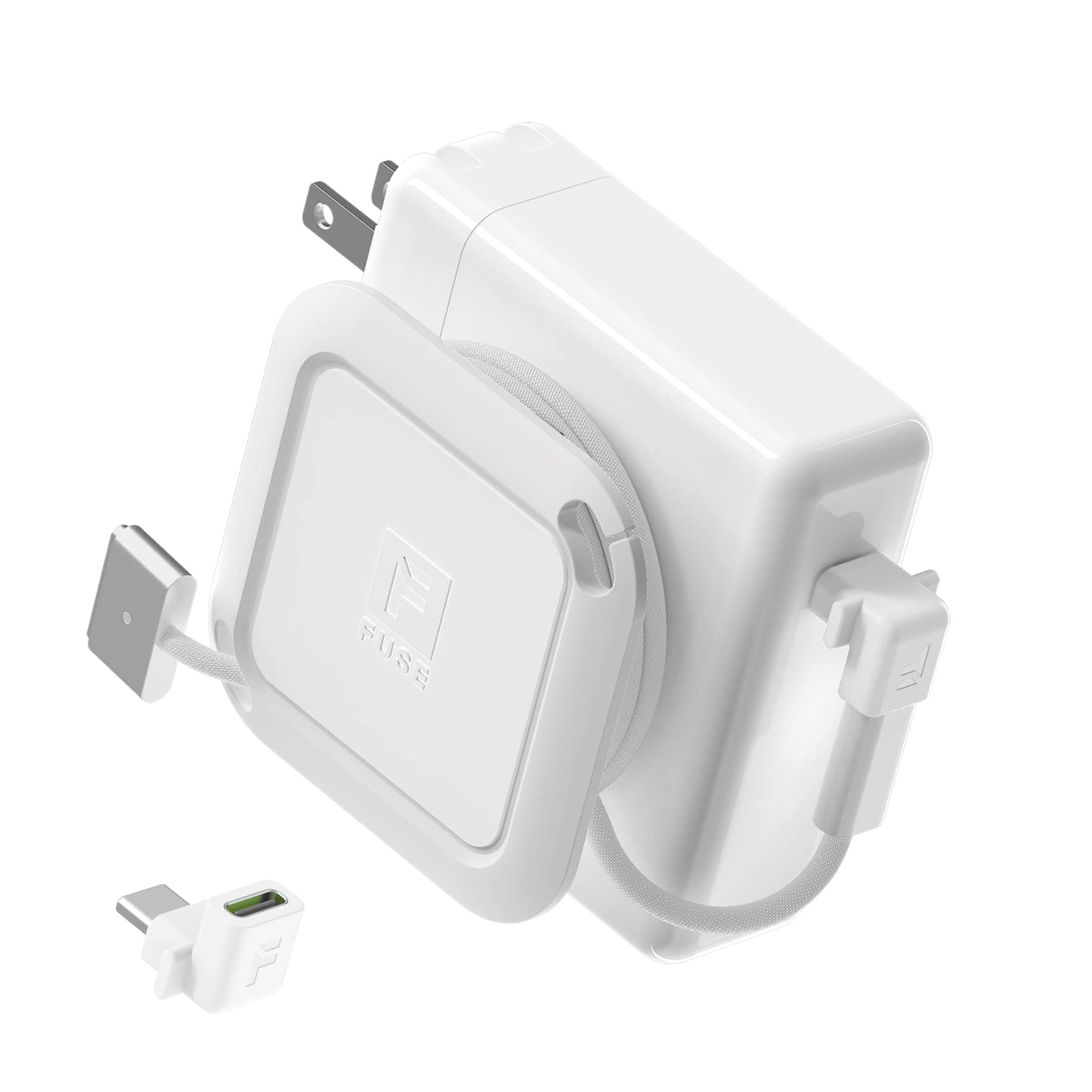 Fuse Reel The Side Kick Collapsible Charger Organizer With USB-C Right Angle Adapter Compatible with MacBook and PC charging cords and adapter cable