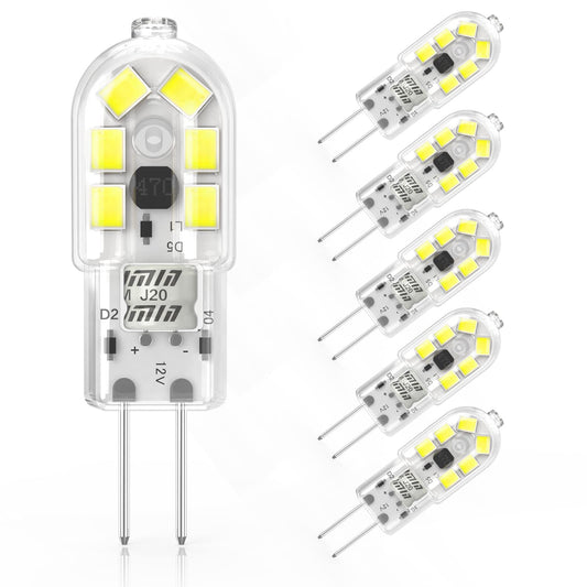 YUIIP G4 LED Bulb, AC/DC 12V JC G4 Bi Pin Bulb, G4 20W Halogen Bulb Replacement, Daylight White 6000K Landscape Bulb, Non-Dimmable, 5-Pack