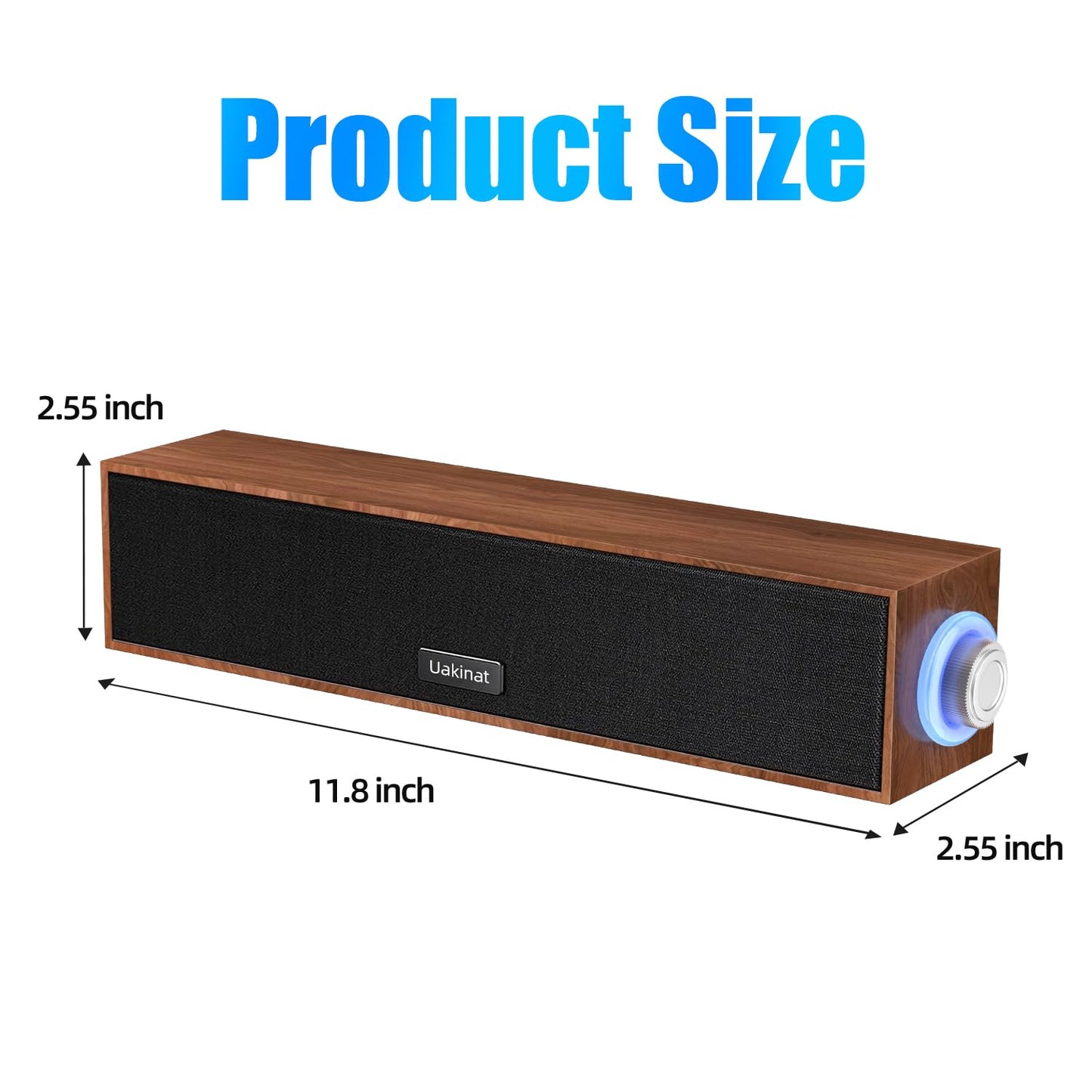 Uakinat Computer Speakers,Wooden Multimedia Digital Speaker,USB Powered 3.5mm AUX PC Speakers,Surround Sound Portable Computer Sound Bar Speaker