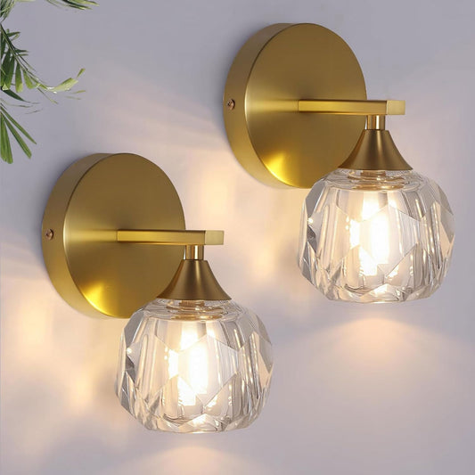 Bektas Set of 2 Wall Sconces for Bathroom, Modern Vanity Light Fixtures, Gold Wall Mount Lighting Lanterns, Wall Lights with Clear Glass Shade
