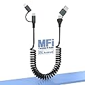 USB-C and Lightning Cable 4 in 1 Combo for Apple Carplay & Android Auto,[MFi Certified] Coiled iPhone Charger Cord- PD 60W Fast Charging & Data Sync…