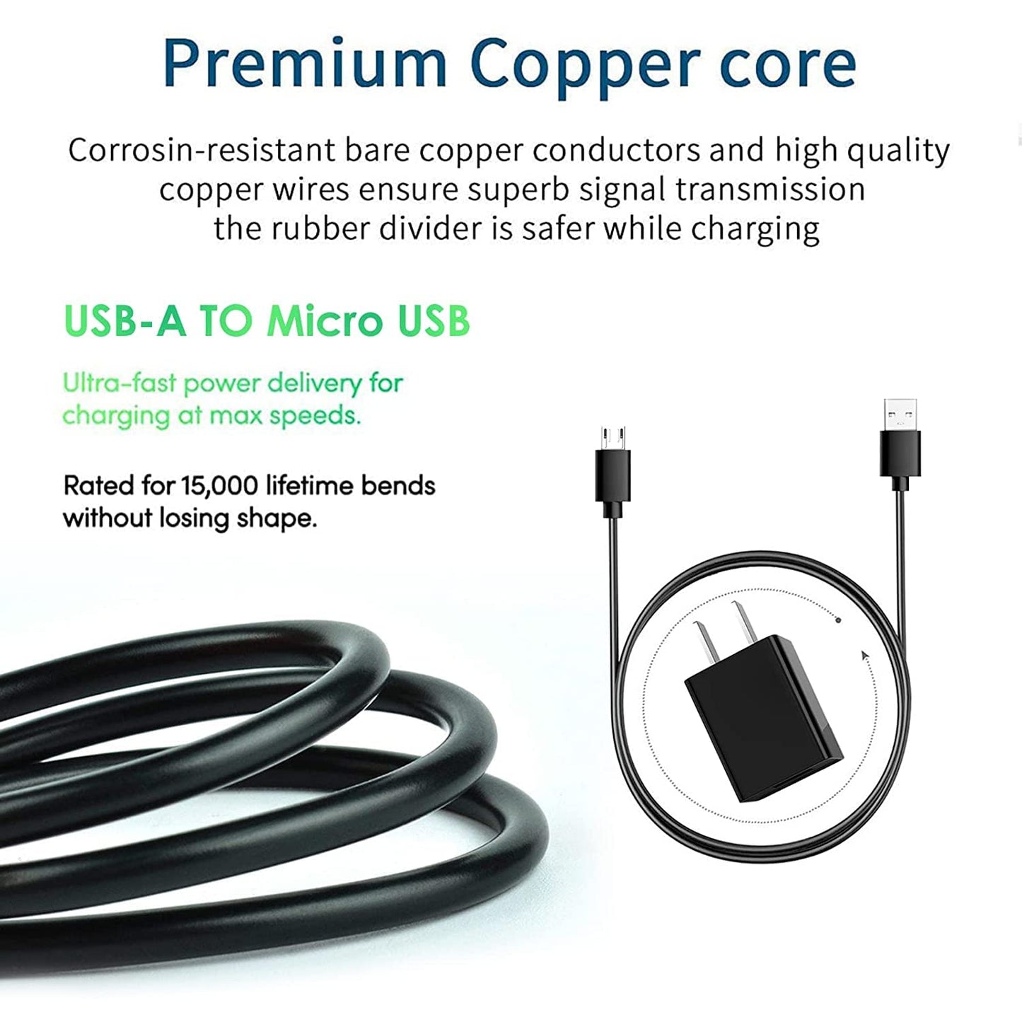 Fast Wall Charger USB Charging Cable Cord Fit for Motorola Moto E6 E4 E4 Plus E5 Play E5 E5 Plus E5 Supra, G5 G5S G4 Plus/Play, G6 Play, G6 Forge G6