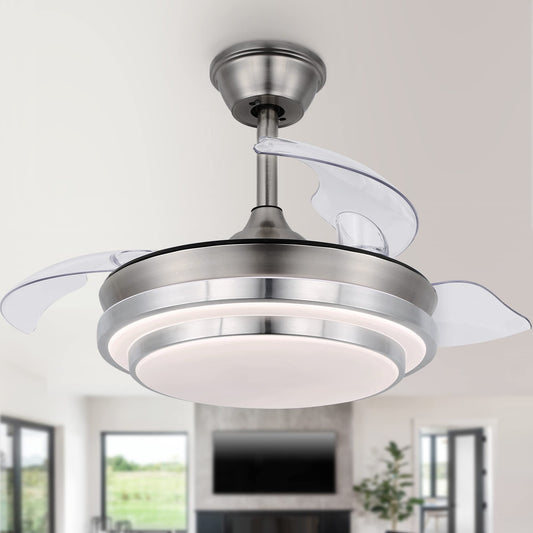 CNCMtiger 36" Retractable Ceiling Fan with Lights Remote Control, Retractable Blade Ceiling Fan 6-Speed 3 Color Changeable, Brush Nickel, for Living