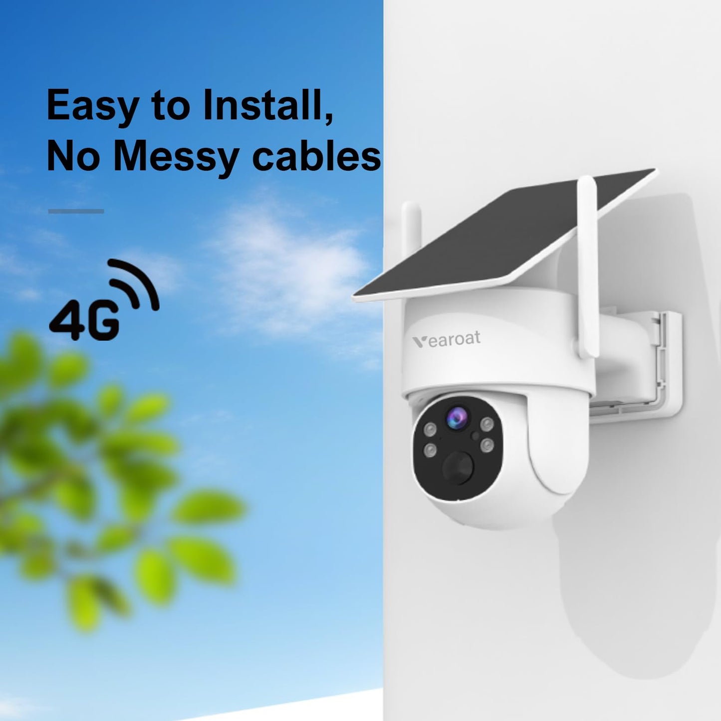 Vearoat 4G LTE Cellular Security Camera Outdoor System, 365 Days Unlimited Data,Wireless Solar Security Camera?Remote Monitoring, Motion Sensor, Human