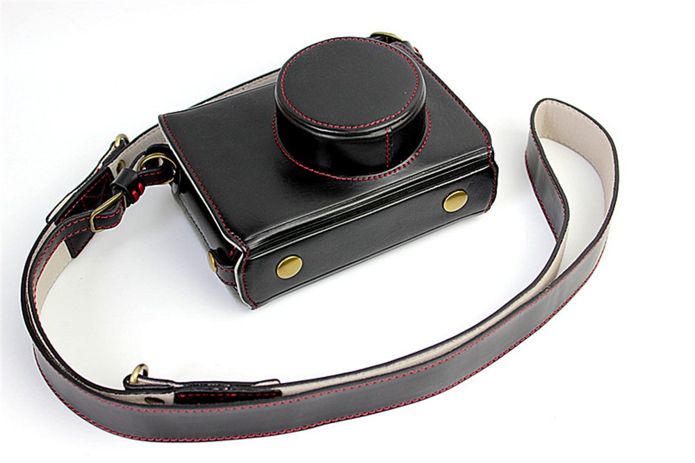 X100 Case, BolinUS Handmade PU Leather Fullbody Camera Case Bag Cover for Fujifilm Fuji X100 X100S X100T Bottom Opening Version + Neck Strap -Black