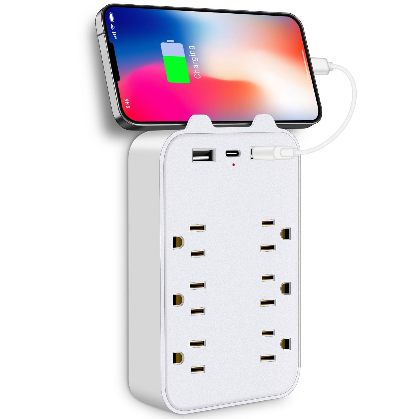 Basics 6 Outlet Extender Splitter with 3 USB Wall Charger(2 USB-C Ports), Multi Plug Outlet Power Strip for Home Ports 2.4A, Dorm Room Essentials