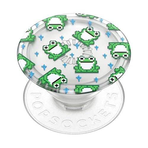 PopSockets Adhesive Phone Grip, Holder, Phone Stand, Plant-based - Translucent 8 Bit Frogs