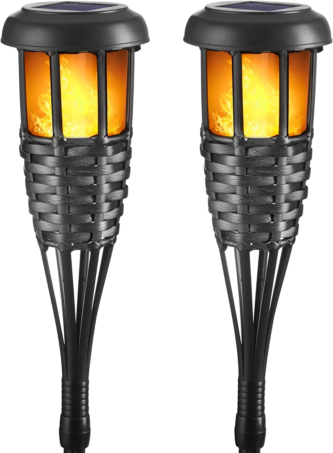 Lapsnail Flickering Flames Torch Solar Lights Handmade Bamboo Outside Flame Lighting Waterproof for Path, Garden, Outdoor Decoration