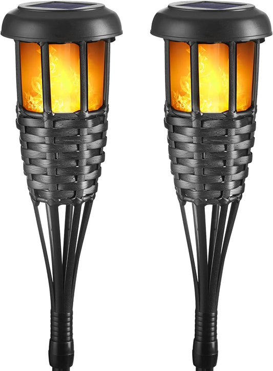 Lapsnail Flickering Flames Torch Solar Lights Handmade Bamboo Outside Flame Lighting Waterproof for Path, Garden, Outdoor Decoration