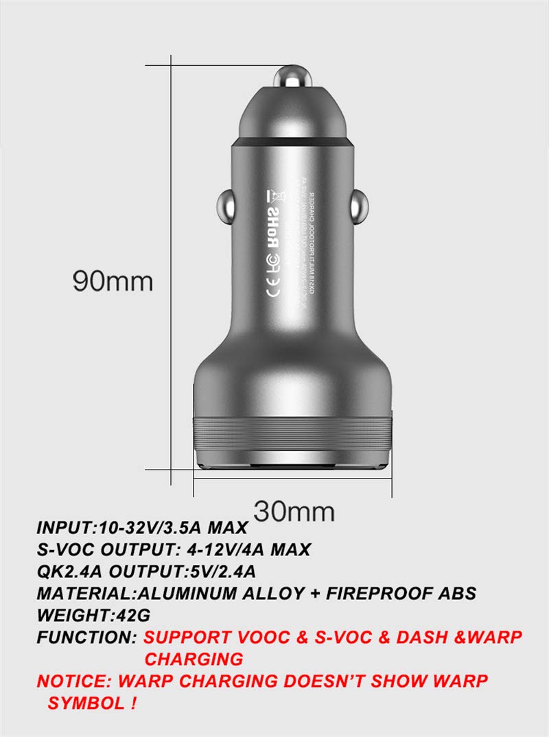 Warp Dash Car Charger for Oneplus 8T/9 Pro/8 7 / 7T Pro / 6T/6/5T/5/3T/3,USB Charging Rapidly Car Charger with 6.5A Warp Charge USB Data Cable for One