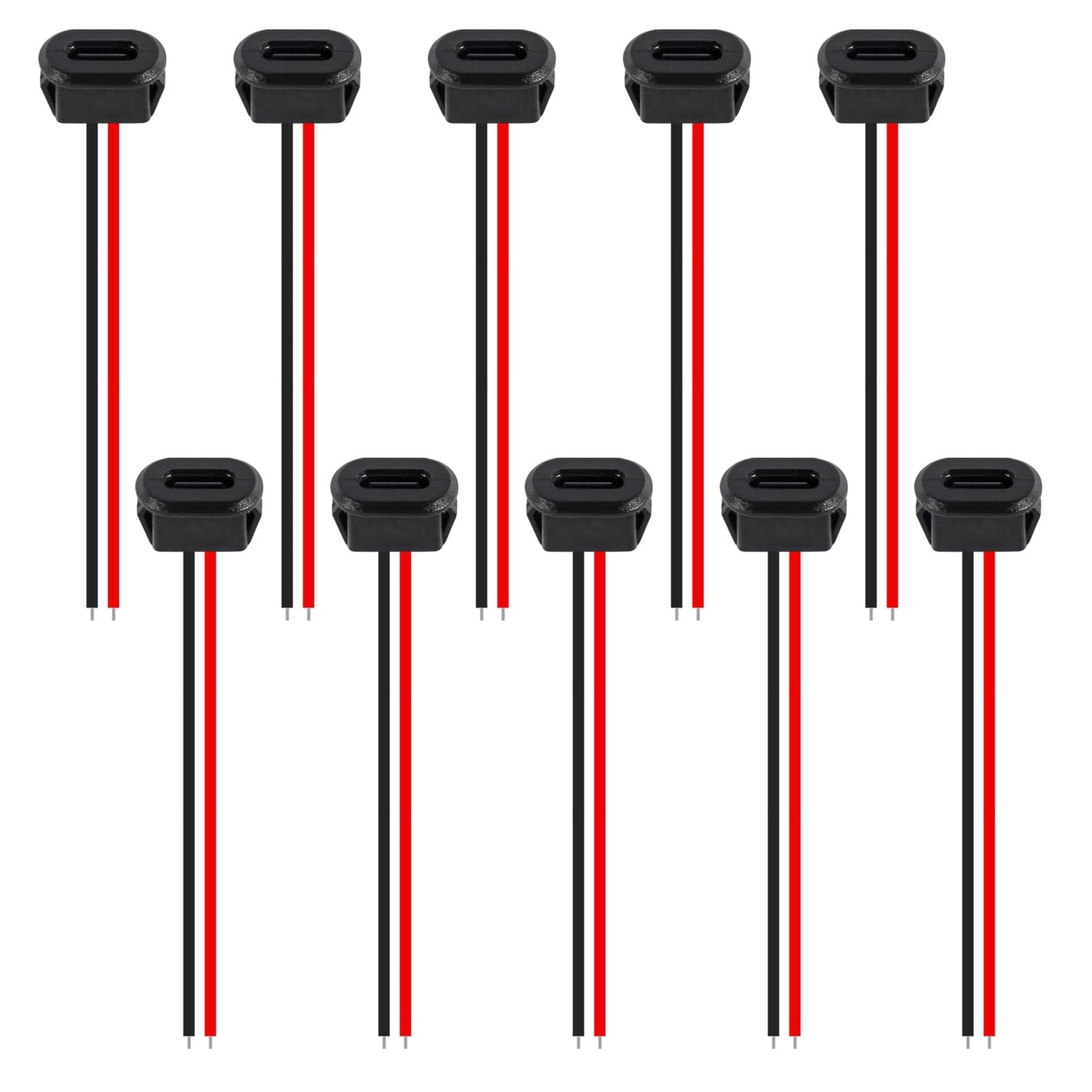 DWEII 10PCS Type-C Female Chassis Waterproof 2P Solder Wire Type USB C Pigtail Cable Extension Power Cable USB-C Plug to 2 Pin Bare Wire Open End
