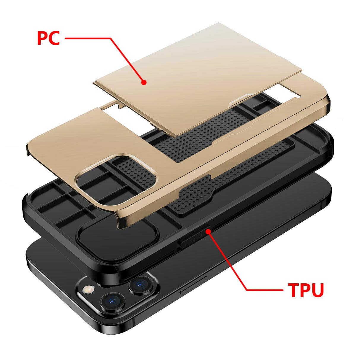 Fastsun Ultra-Thin Shockproof Hard Back ID Cards Slot Silicone Case Dual Layer Protective Credit Card Holder Case Cover Compatible with iPhone 14