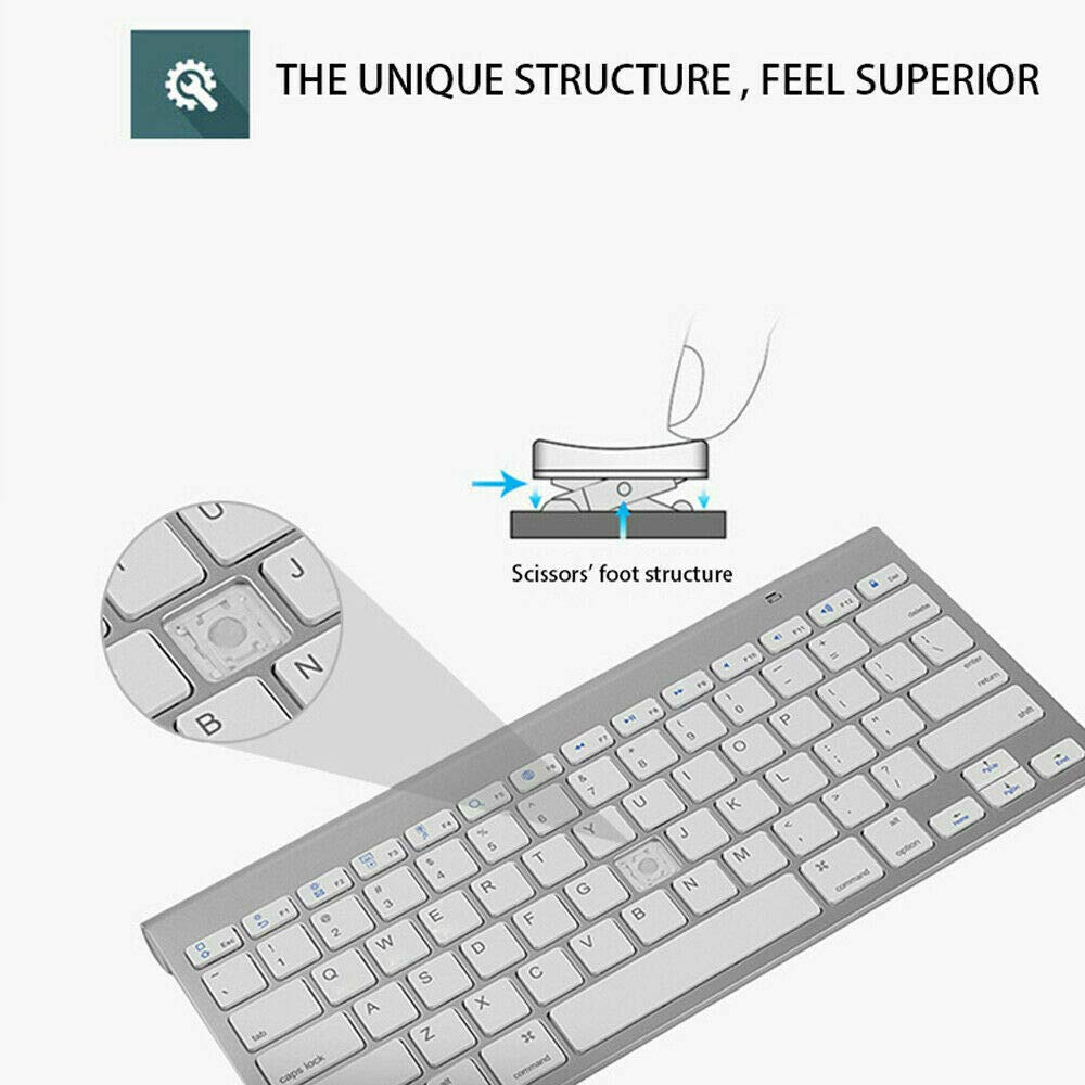 Mini Wireless Keyboard and Mouse Set Waterproof 2.4G Compatible with Mac Apple PC Computer (Silver)