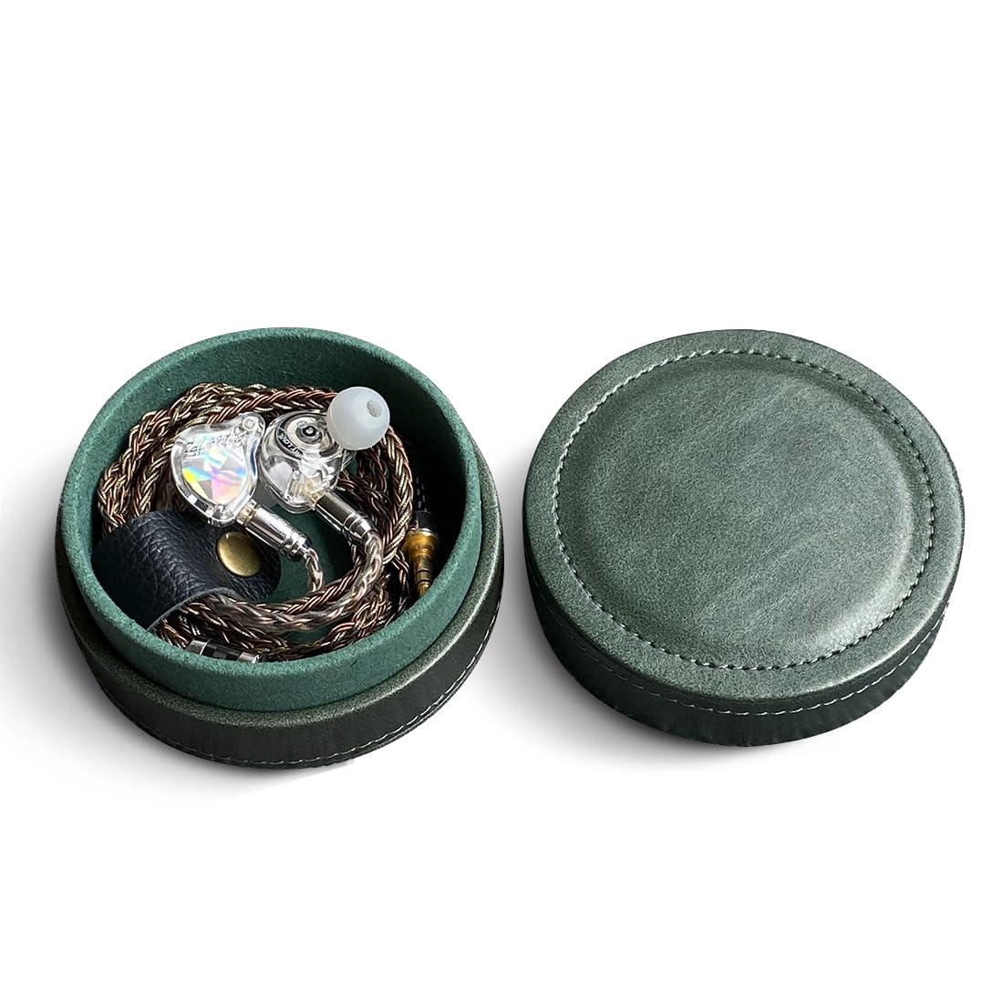 Lightweight and Portable PU Leather Storage Box Suitable for Wired earplugs and in Ear Headphone Storage Protective Cover (Green)