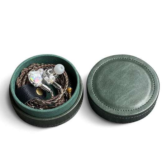Lightweight and Portable PU Leather Storage Box Suitable for Wired earplugs and in Ear Headphone Storage Protective Cover (Green)