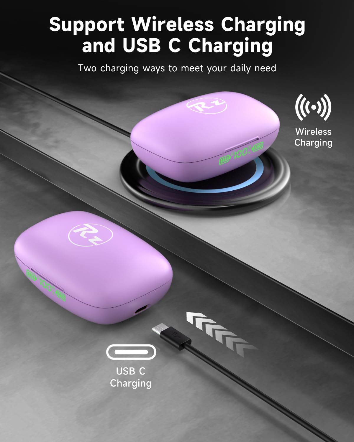 Wireless Earbuds Bluetooth Headphones Wireless Charging Case LED Display 40H Playtime Built in Mic Over Ear buds Waterproof Earphones with Earhooks…