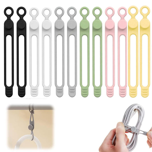 12PC Data Cable Organizer, 2026 Upgrade Silicone Cable Ties Reusable Cable Management Organizers, Multipurpose Elastic Cord Organizer for Fastening