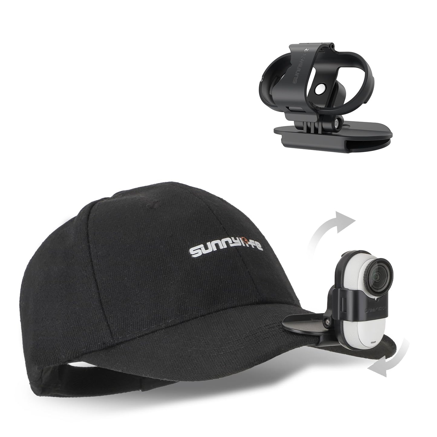 CAPART Rotatable Action Camera Hat Clip, Compatible with Insta360 GO 3S and GO 3, Vertical and Horizonal Adjustable, Clip Widely Fixed on Backpack