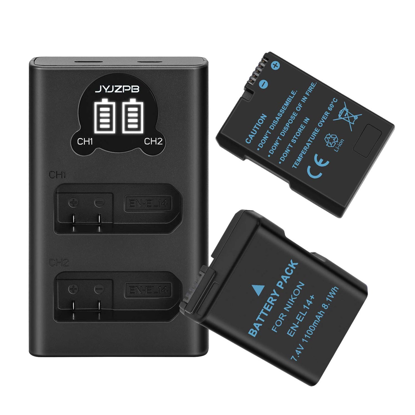 2-Pack EN-EL14 EN-EL14a Replacement Battery Dual USB Charger Set Compatible for Nikon D3200, D5600, D3500, D3300, D3400, D3100, D5100, D5200, D5300