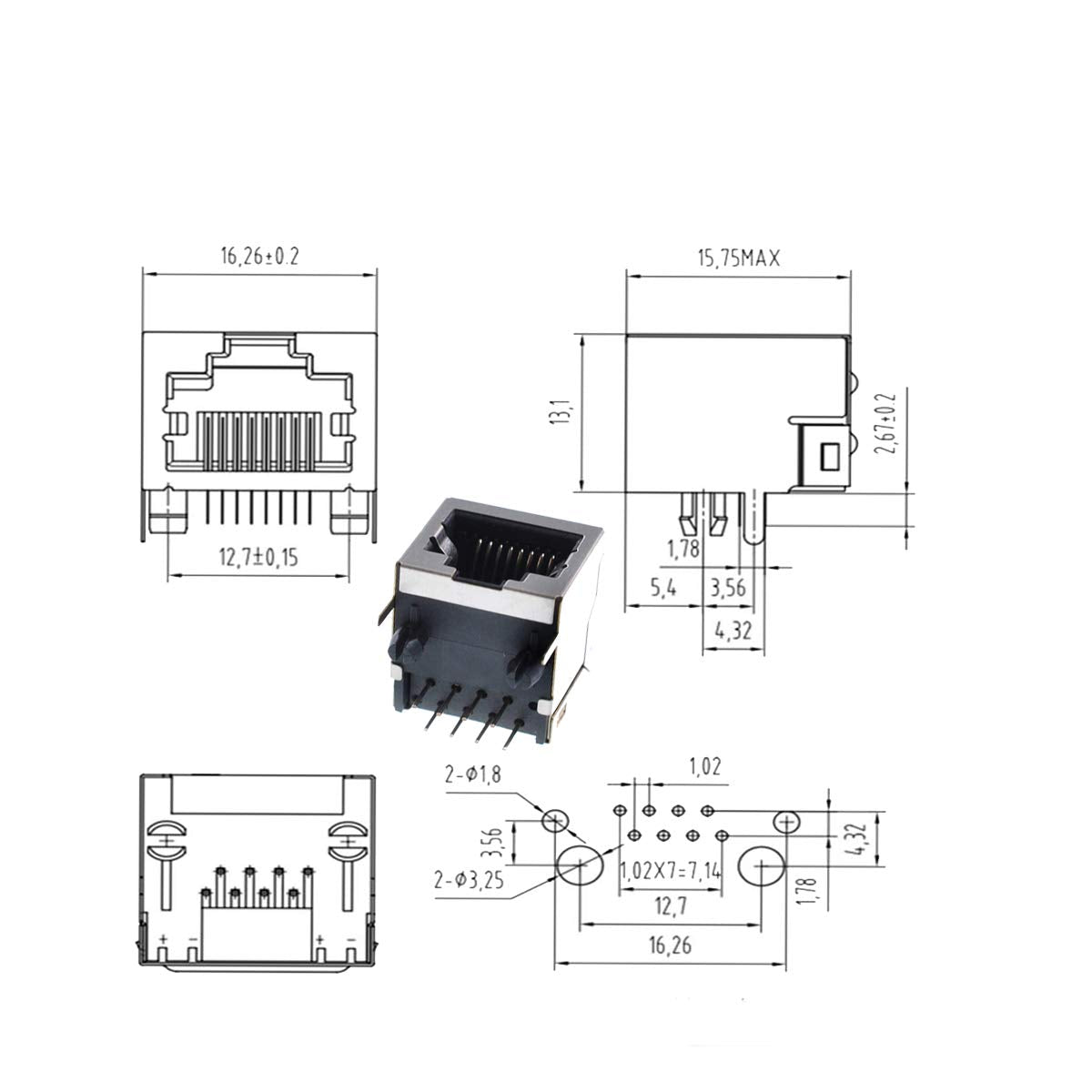 (Pack of 10) RJ45 8P8C Cnnector PCB Mounting Socket Connector for Ethernet Socket