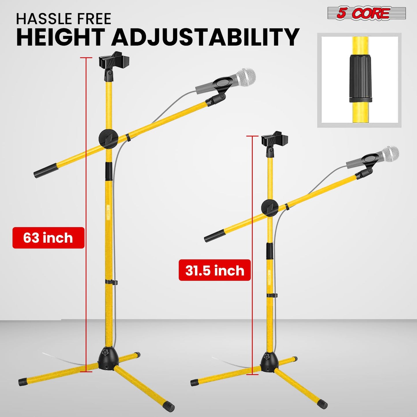 5 Core Microphone Stand Floor 2 Mic Clips Universal Dual Height Adjustable Tripod Mic Stands w Telescoping Boom Arm Foldable Portable w 2 Screws Adapt