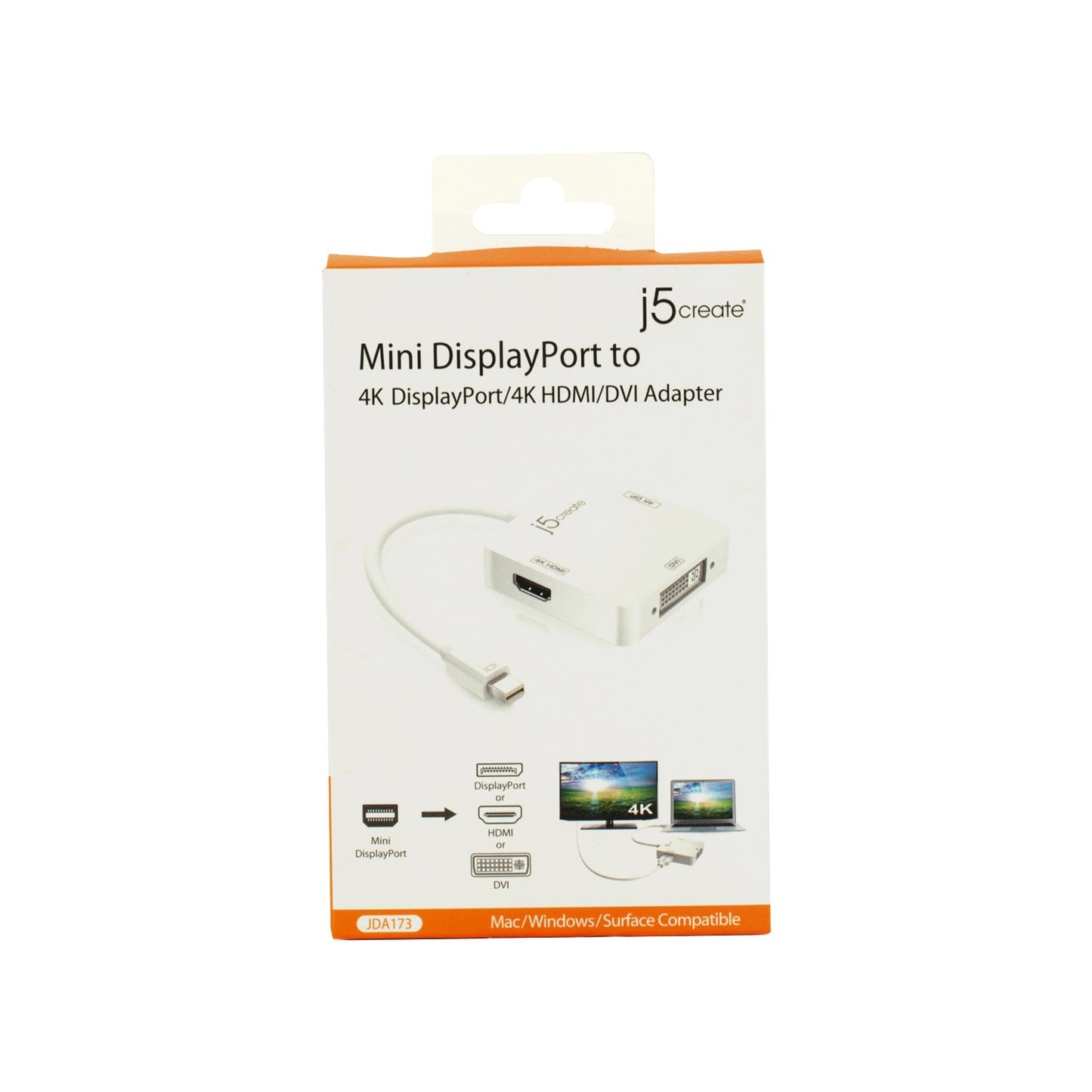 j5create Mini DisplayPort to 4k DisplayPort/4K HDMI/DVI Adapter | DisplayPort Male Connector | 3 in 1 Display Adapter | Compatible with Mac OS