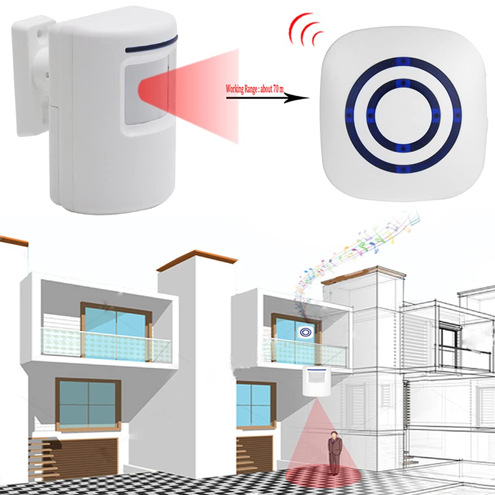 Actpe Motion Sensor Door Chime for Business, Outdoor Doorbell Kit Wireless Driveway Alert: Infrared Motion Sensor Chime with 2 Plug-in Receiver & 1