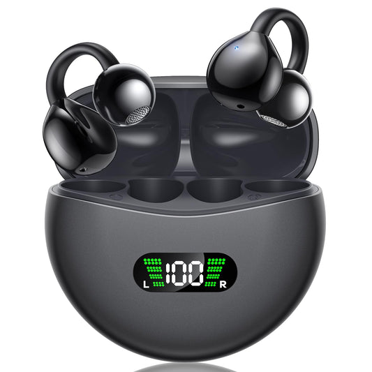 ABCDONG Wireless Earbuds Open Ear Clip On Headphones with LED Digital Display Charging Case Touch Control Bluetooth 5.4 Air Conduction Sport…