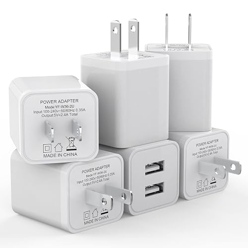6Pack USB Wall Charger, iGENJUN 2.4A Phone Charger Dual USB Port Cube Power Plug Adapter Fast Wall Charger Block Compatible with iPhone 17/17