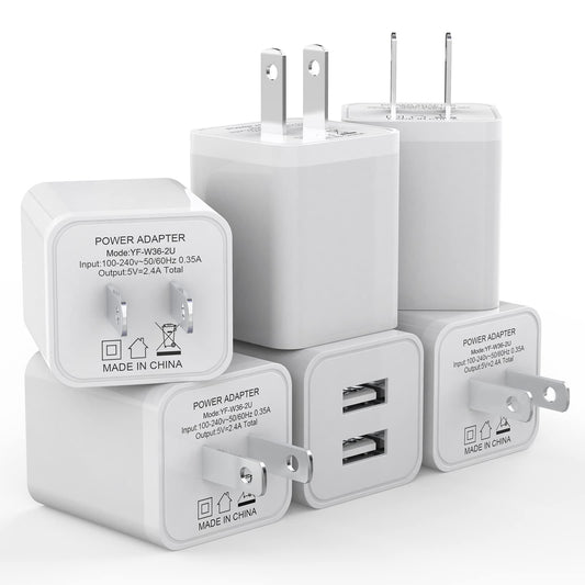 6Pack USB Wall Charger, iGENJUN 2.4A Phone Charger Dual USB Port Cube Power Plug Adapter Fast Wall Charger Block Compatible with iPhone 17/17