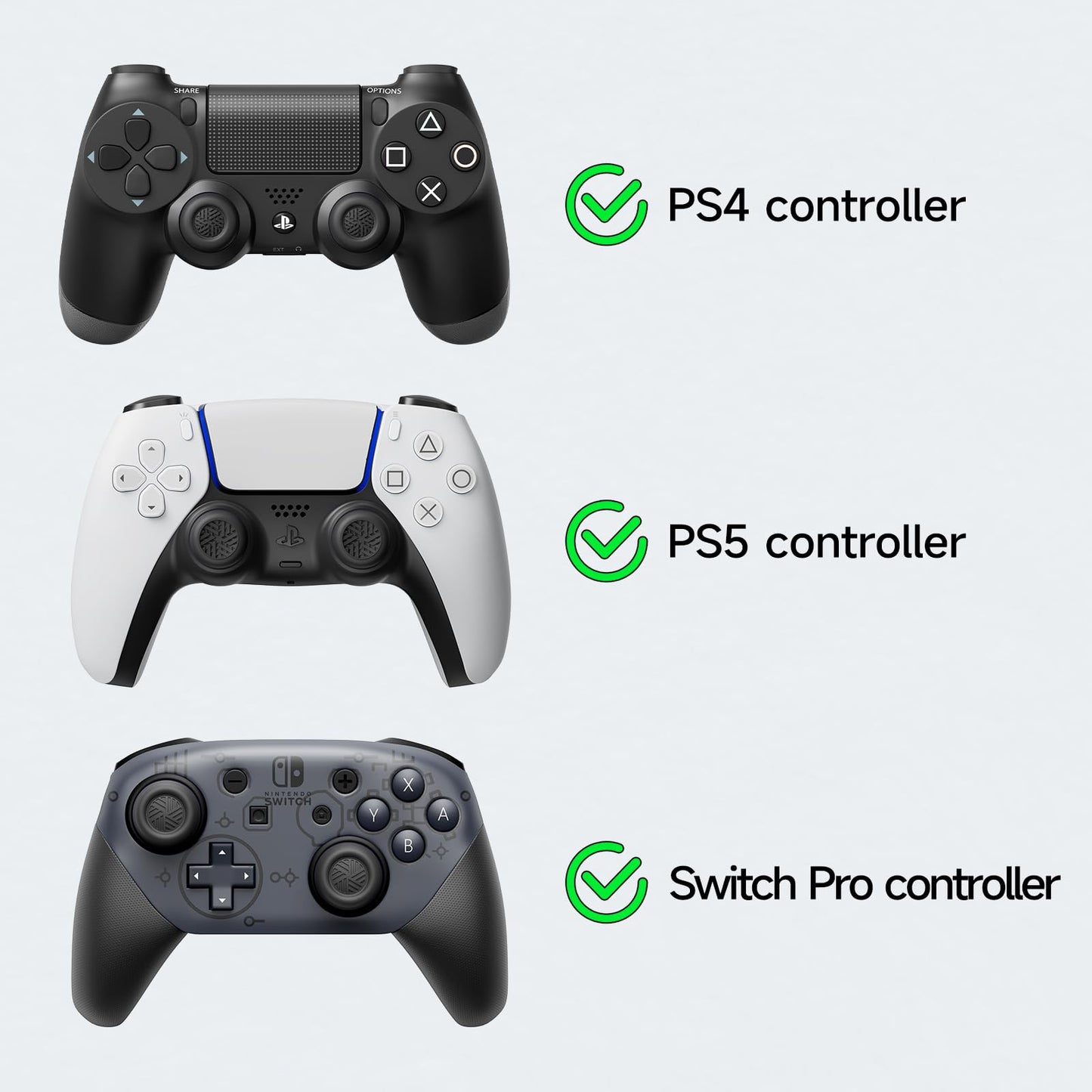 JEMDO Thumb Grips for PS5/PS4/Switch Pro Controllers, Silicone Joystick Caps with Anti-Slip Design, 3 Heights (High/Mid/Low) Button Caps, Gaming
